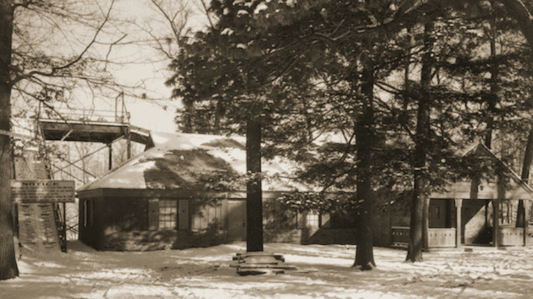 Archival image of Toboggan Lodge on Beebe Lake