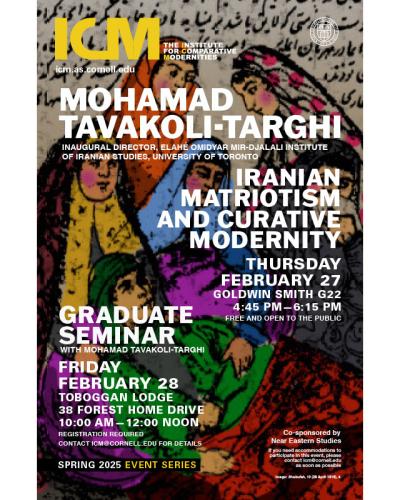 Mohamad Tavakoli-Targhi, Iranian Matriotism and Curative Modernity poster with images of women in colorful head coverings