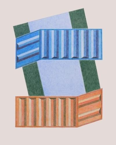 Abstract image, aerial view of two wall-like structure